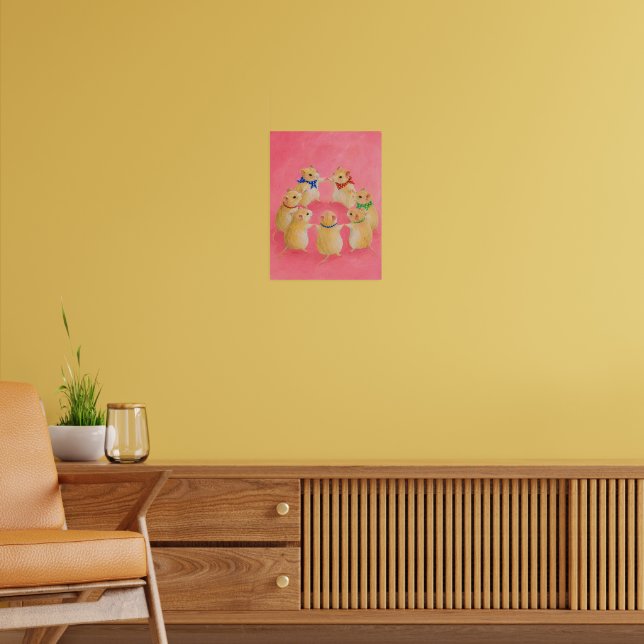 Söta hamstrar dansar cirkeldans för barnkammare poster (Vardagsrum 2)
