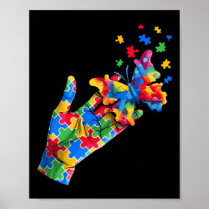 Söta Hand Och Fjäril Pusselbitar Autism Medvetenhe Poster