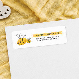 Söta Handritade Bin & Gul Banner Returadress Etikett