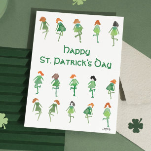 Söta Handritade Irländska Dansare St. Patrick's Da Kort