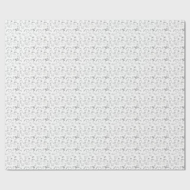 Söta Handritade Kattillustrationer Presentpapper (Platt)