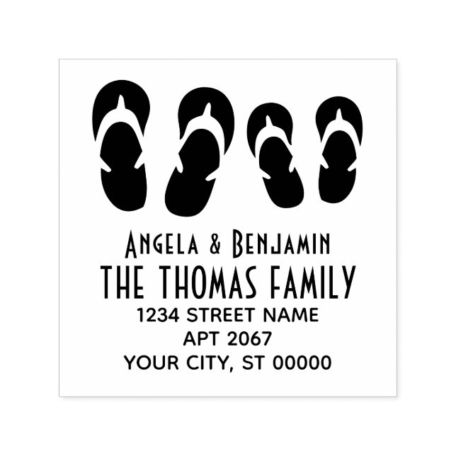 Söta Hans & Hennes Flip Flops Par Namn Adress Självfärgande Stämpel (Design)