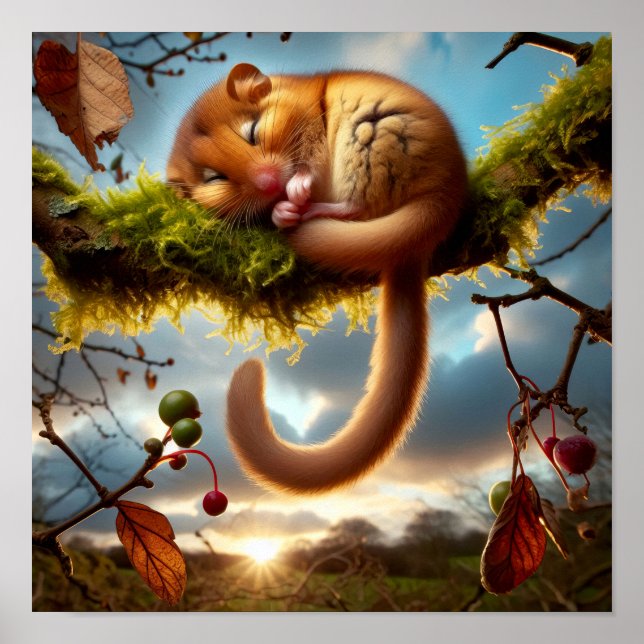 Söta hasselsommarlatte i ett skogsträd poster (Framsidan)
