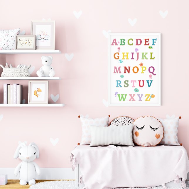 Söta Havsdjur Alfabet Väggtavla för Barnkammare Poster (Skapare uppladdad)