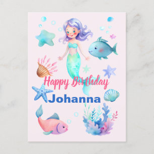 Söta havsdjur Mermaid tema Glad födelsedag Vykort