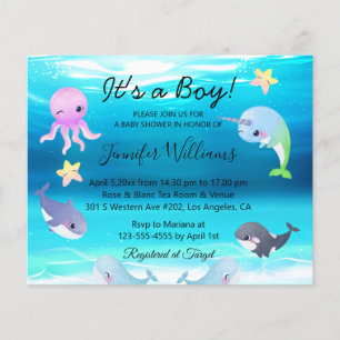 Söta Havsdjur Ocean Boy Baby Shower Inbjudan Flygblad