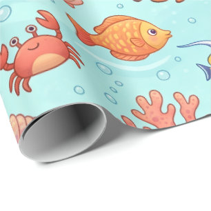 Söta Havsdjur Sömlöst Mönster Presentpapper