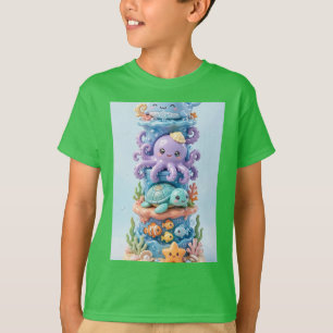 Söta havsdjur Stapel torn 3D T Shirt