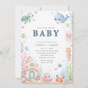 Söta Havsmonster Ser Dig Snart Baby Shower Inbjudningar