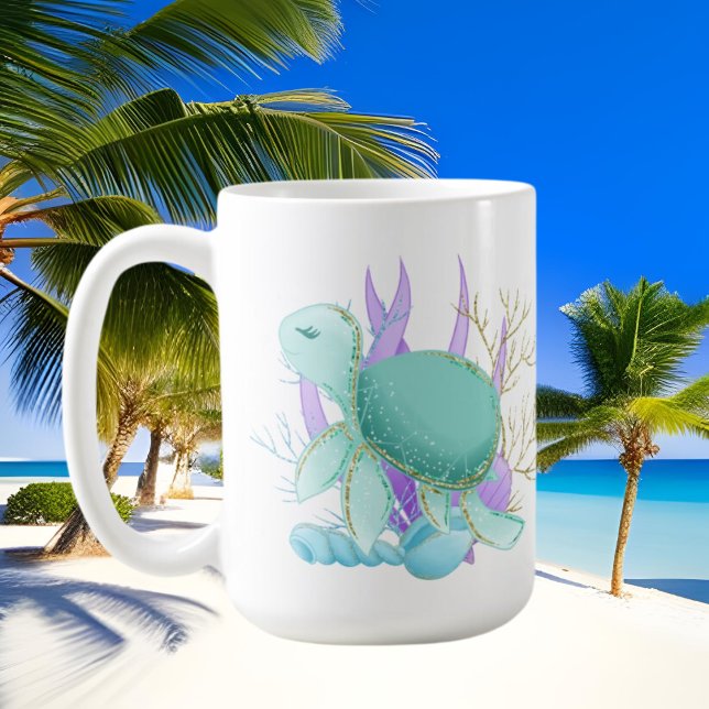 Söta havssköldpaddor lägg till monogram kaffemugg (Skapare uppladdad)