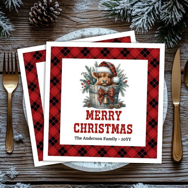Söta Highland-ko buffel juldukstservietter Pappersservett (Cute highland cow buffalo themed Xmas napkin)