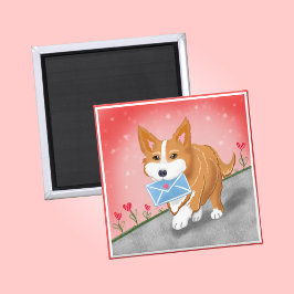 Söta hjärta brev levereras av Corgi  Magnet