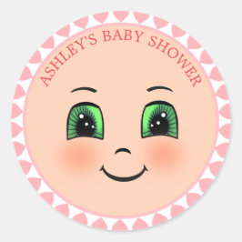 Söta hjärtan & Glad ansikte Baby shower Runt Klistermärke