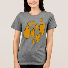 Söta hjärtan Handritad gul romantisk klotter T Shirt
