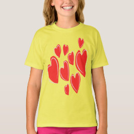 Söta hjärtan handritade djupröda romantiska klotte t shirt