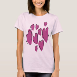 Söta hjärtan Handritade rosa romantiska klotter T Shirt