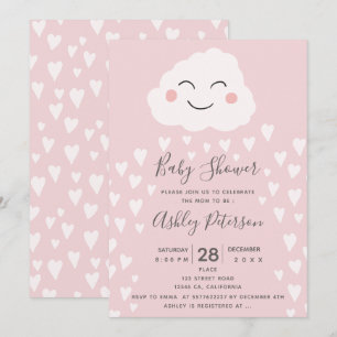Söta hjärtan moln illustration rosa baby shower inbjudningar