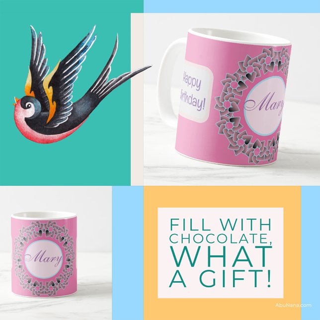 Söta hjärtan och Blommigt Kaffemugg (Skapare uppladdad)