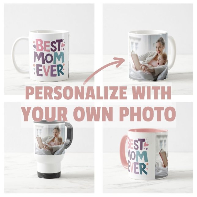 Söta hjärtan och blommor Bästa mamma någonsin Kaffemugg (personalize own photo Cute Hearts and Flowers Best Mom Ever magnets)