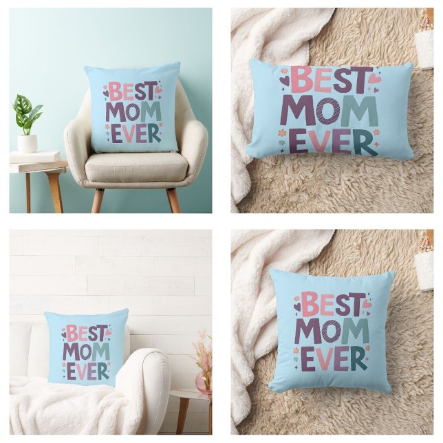Söta hjärtan och blommor Bästa mamma någonsin Lumbarkudde (Cute Hearts and Flowers Best Mom Ever pillows)