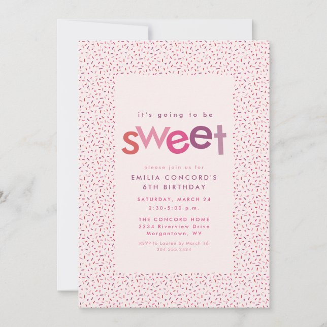 Söta hjärtan och sprinkler rosa födelsedagsfest meddelande (Framsida)