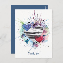 Söta hjärtan och tvättar i akvarell vykort