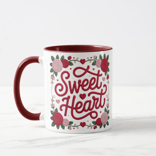 Söta hjärtan valentin design • Mysig garnskrift wi Mugg (Vänster)