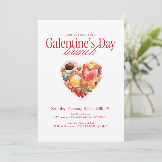 Söta hjärtans brunch Galentine's Day-brunch Inbjudningar (Stående Fram)