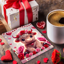 Söta hjärtans högländsk ko Alla hjärtans dag-kort