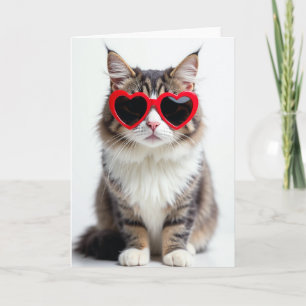 Söta hjärtformade solglasögon kort med katt