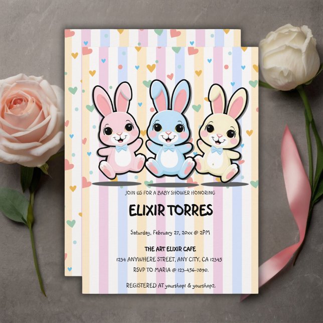 Söta Hjärtkanin Hoppare Bebisbadkalas Inbjudningar (Skapare uppladdad)