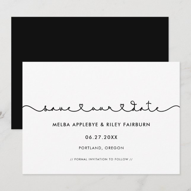 Söta hjärtsammanbindande typsnitt Spara vår dejt-k Datumet (Fram/baksida)