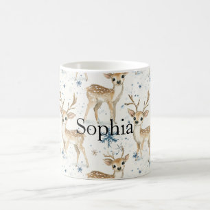 Söta hjortar blå jul snöflingor kaffemugg