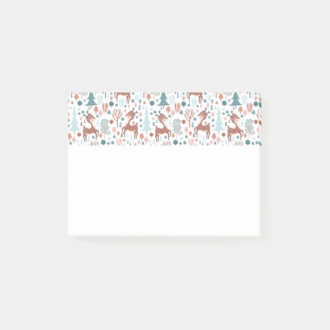 Söta hjortar i fantasifull skogsjulduk post-it block (Framsida)