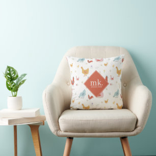 Söta hönor och kycklingar Monogram Kudde