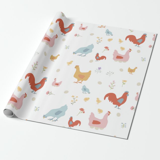 Söta hönor och kycklingar presentpapper (Utrullad)