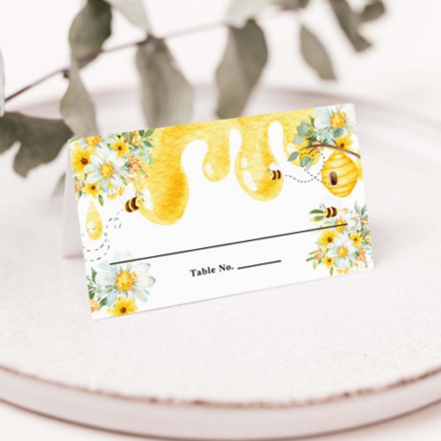 Söta honungsbin gul blomster- babyshower för födel placeringskort (Skapare uppladdad)