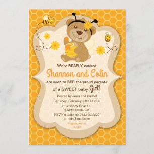Söta Honungsbjörn Baby Shower Inbjudan