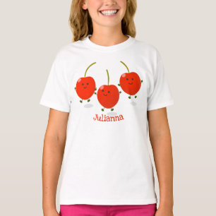 Söta hoppande röda körsbär serieillustration t shirt
