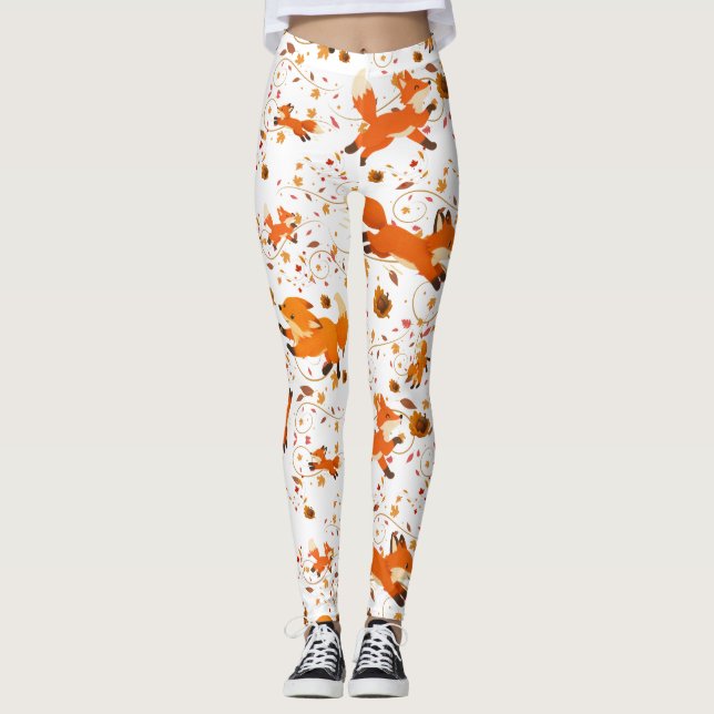 Söta höst rävar Mönster Heltäckande tryck Leggings (Framsida)