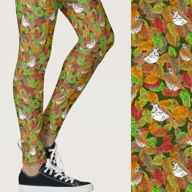 Söta höstfärgade blad fåglar säsongsbetonade mönst leggings (Skapare uppladdad)