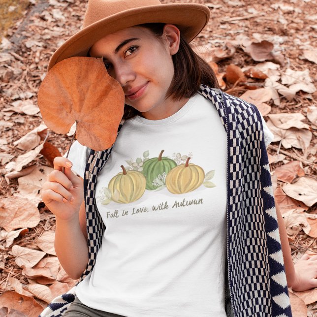 Söta höstpumpagourder Dam-  T Shirt (Fall in love with Autumn watercolor gourds women's t shirt. )