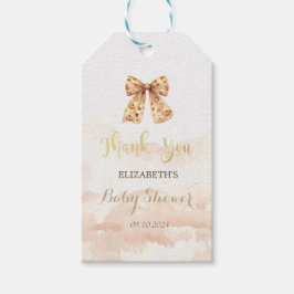 Söta höstpumpor båge baby shower presentetikett