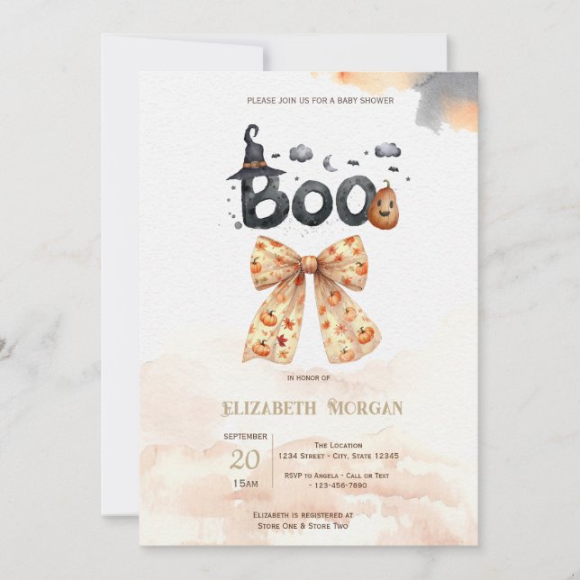 Söta höstpumpor båge Boo baby shower Inbjudningar (Framsida)