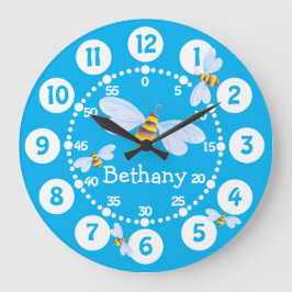 Söta humla, vit blåväggklocka stor klocka