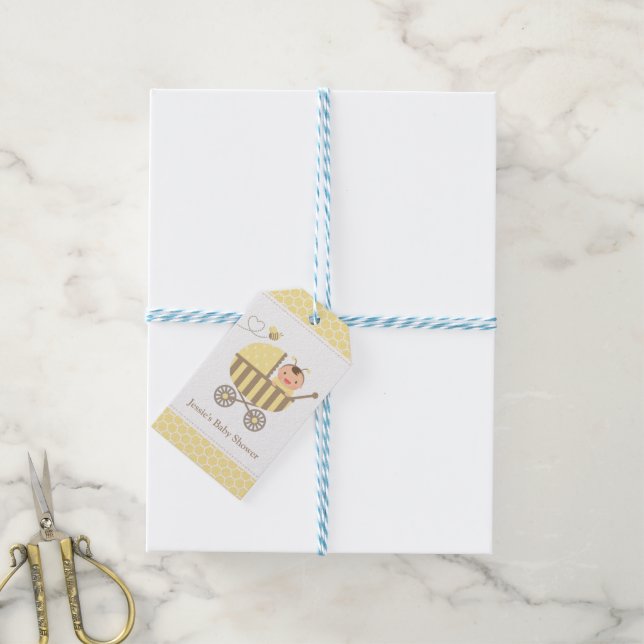 Söta Humlebi Körvagn Babyshower Etiketter (Med Snöre)