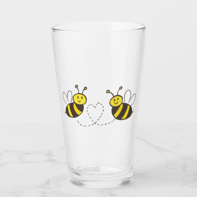 Söta Humlor med Hjärtat Illustration Glaskopp (Framsida)