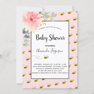 Söta humlor rosa solrosor baby shower inbjudningar