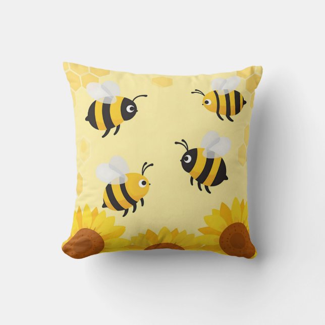 Söta humlor Solros Bikakemönster Kudde (Framsida)