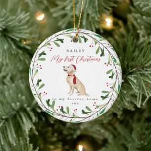 Söta Hund första jul med Namn och år Julgransprydnad Keramik